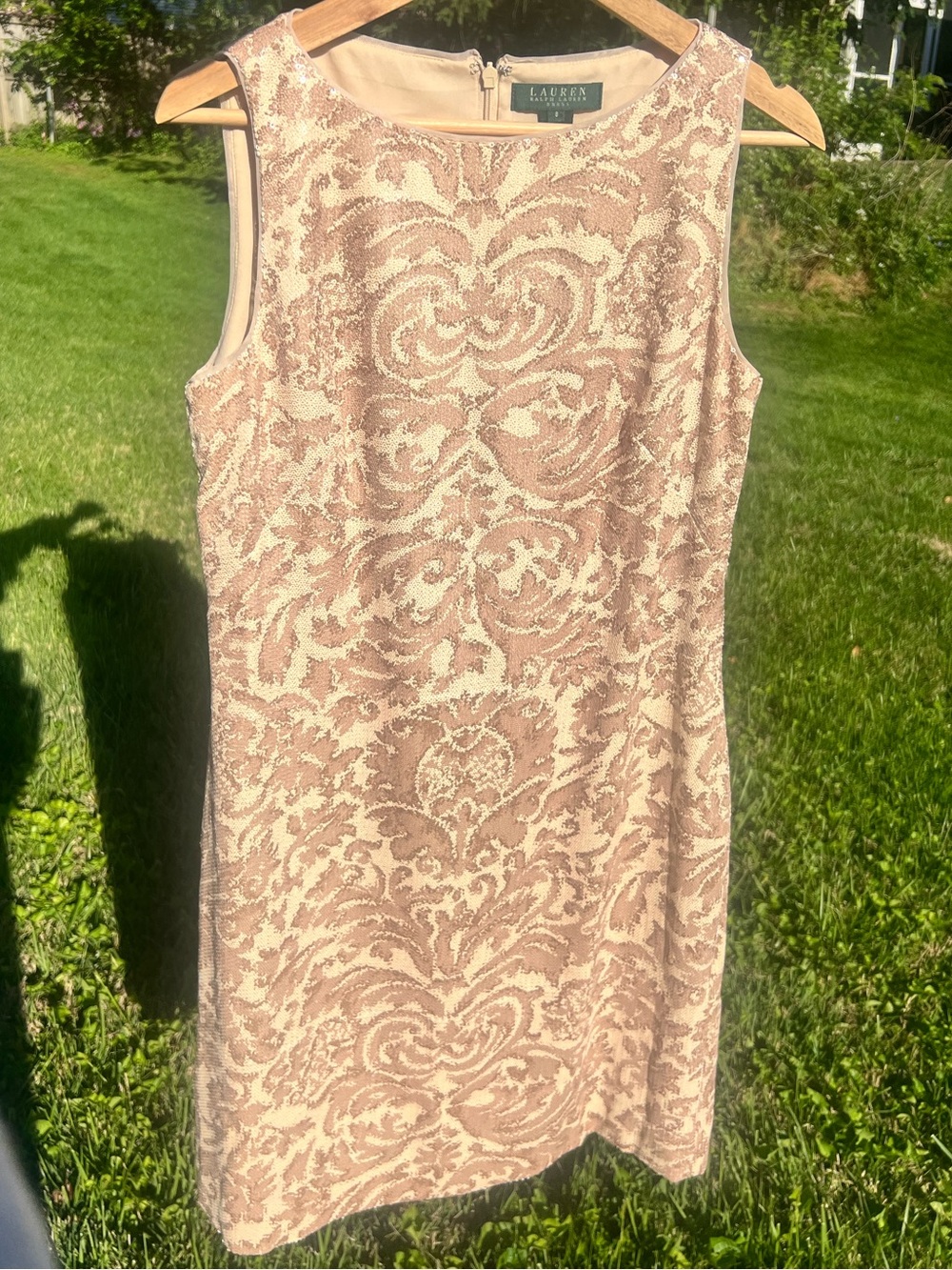Ralph Lauren Champagne Damask Sheath Dress